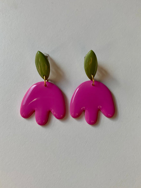 Pendientes flora fucsia de arcilla polimérica hechos a mano - Carine