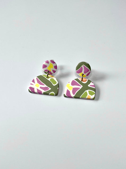 Pendientes meninas multicolor tonos malva de arcilla polimérica hechos a mano - Carine