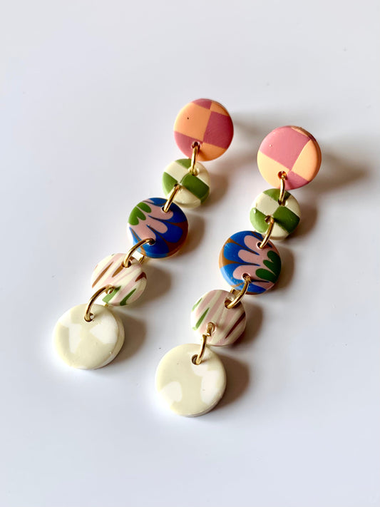 Pendientes celia cuadros naranja, rosa y multicolor de arcilla polimérica hechos a mano - Carine