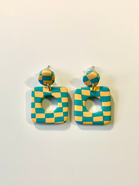 Greta cuadros azul y naranja claro