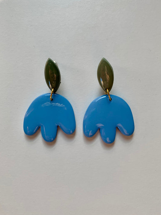 Pendientes flora azul de arcilla polimérica hechos a mano - Carine